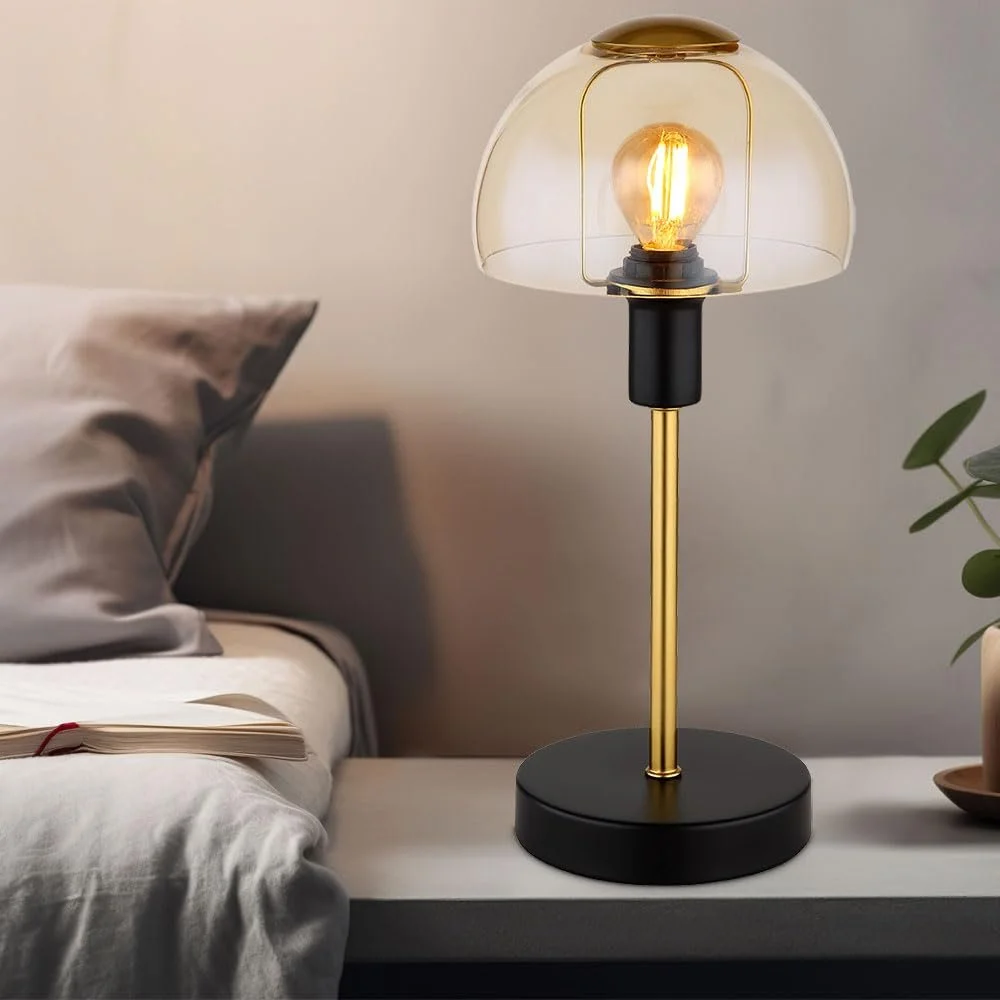 Настольная лампа GLOBO стекло металл 1x E14 диаметр 15 x 32 см золотистая черная, фото №8