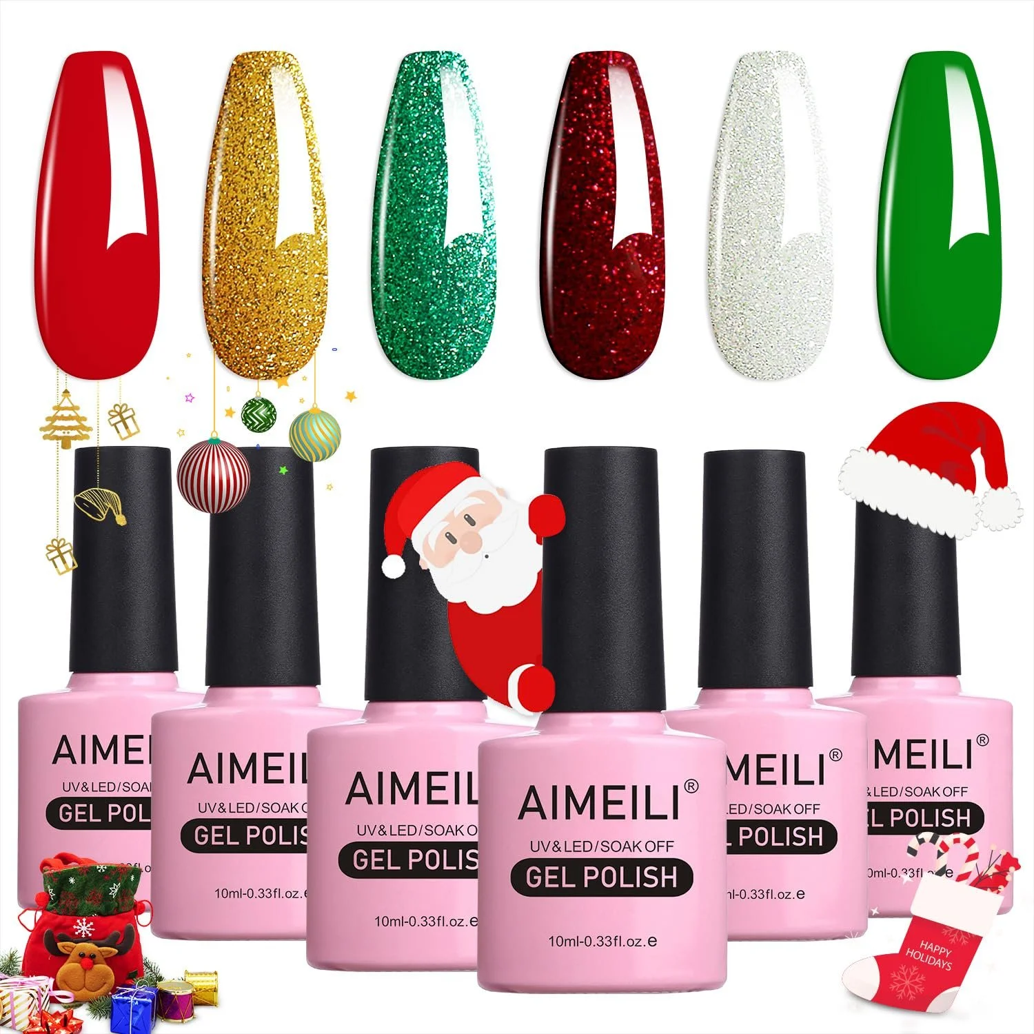 Гель-лак AIMEILI З блискітками для нігтів 6 кольорів 10 мл, фото №1