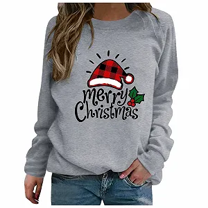Джемпер с рождественским мотивом Женский рождественский джемпер Рождественский джемпер Зимний рождественский свитер Y2k Уродливый Женский джемпер Топы Большие размеры Хлопковая рождественская рубашка с длинным рукавом Рождественский наряд - Фото 1