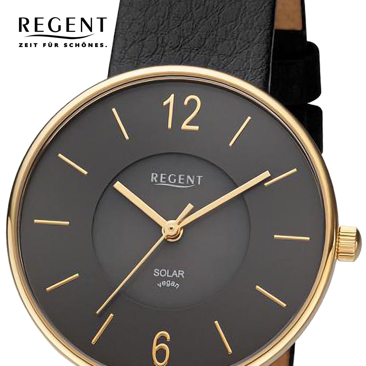Часы REGENT Женские Аналоговые Solar Черный, Золото-черный, Ремешок., фото №2 Часы REGENT Женские Аналоговые Solar Черный, Золото-черный, Ремешок., фото №2