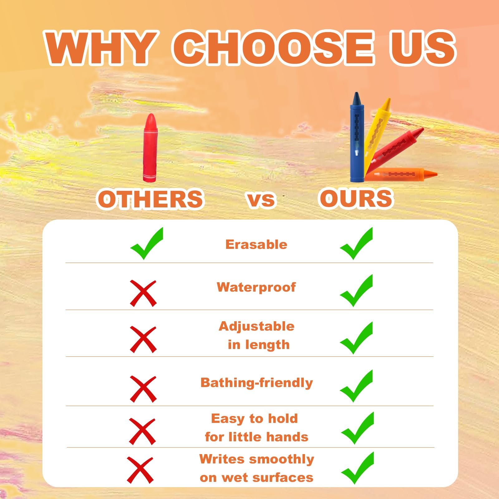 Набір крейд для ванної кімнати 6 кольорів з губкою та мішечком для зберігання, фото №5