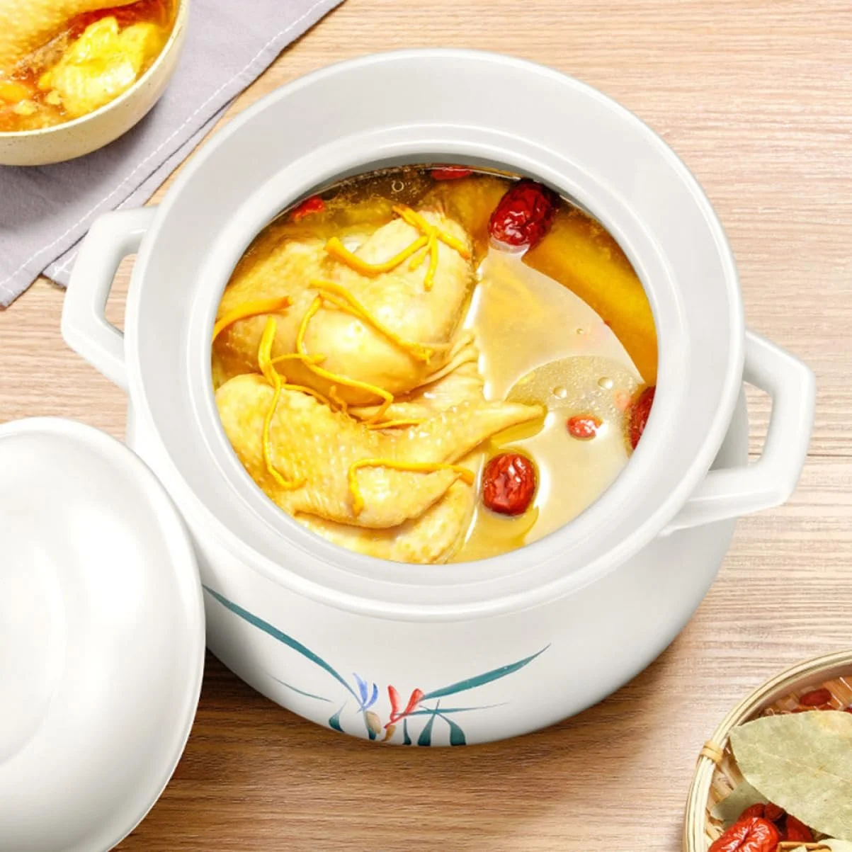 Кастрюля Ceramic 1 шт. жаропрочная с крышкой для супов и тушения прочная, фото №6