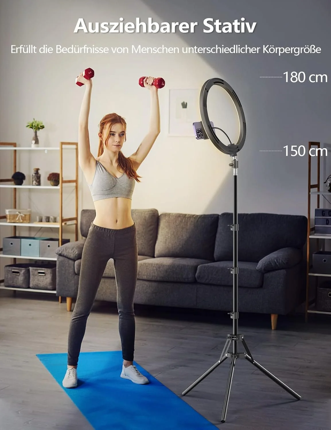 Кільцева лампа Pnitri PNR01 32 см з штативом для телефона Чорний, фото №6