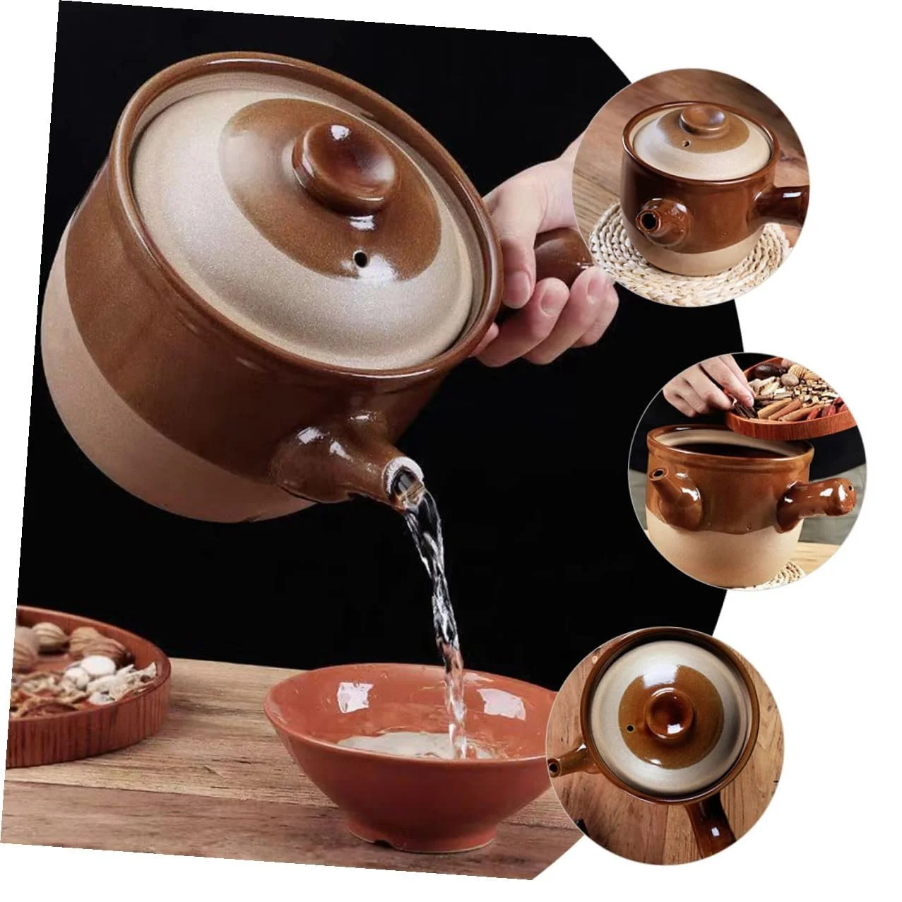 Горшок глиняный китайский с крышкой термостойкий для открытого огня ручной работы, фото №4