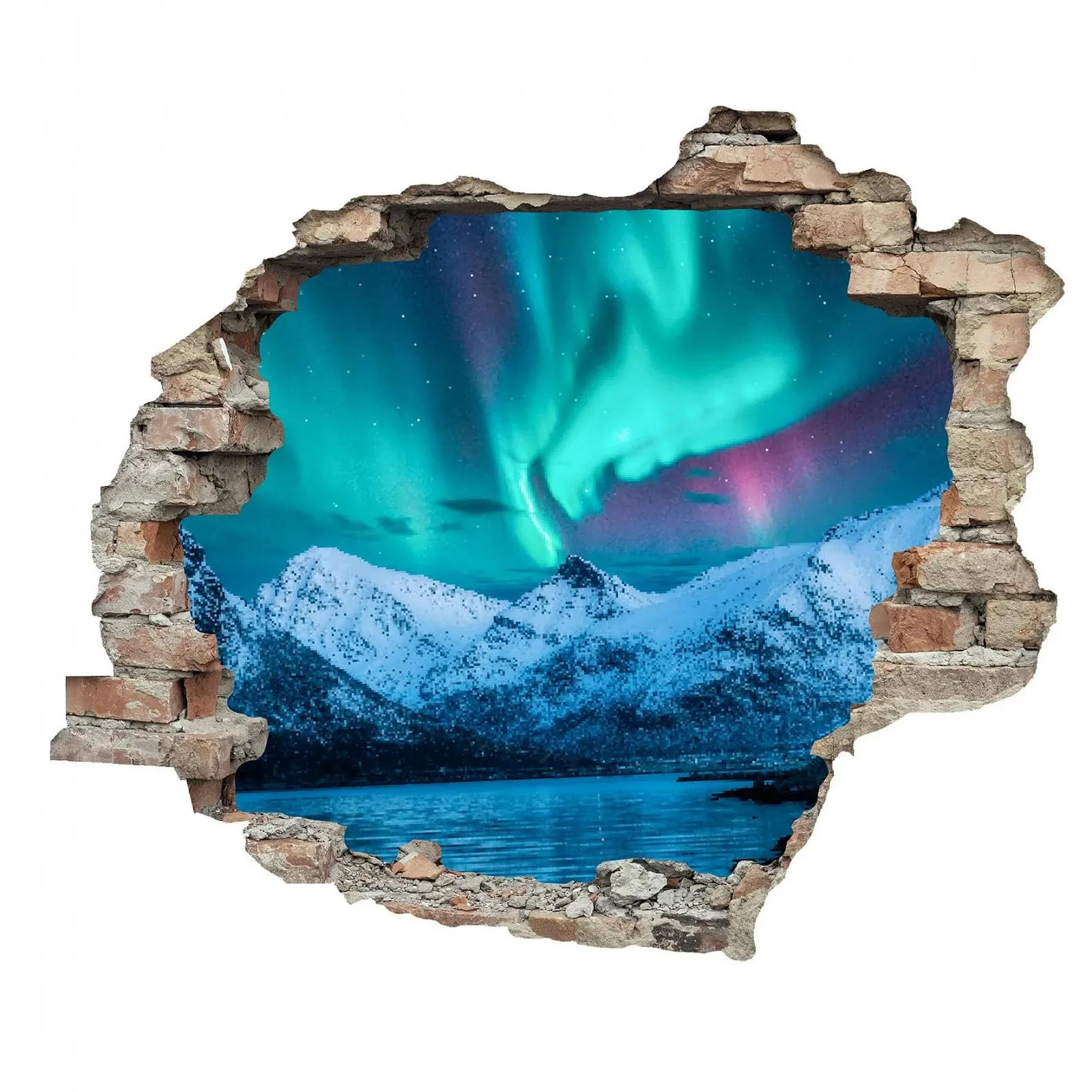 Наклейка на стіну Queence 3D Effect Різдвяний прорив Північне сяйво самоклеюча прибл. 60 x 50 см, фото №1