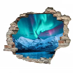 Наклейка на стіну Queence 3D Effect Різдвяний прорив Північне сяйво самоклеюча прибл. 60 x 50 см - Фото 1