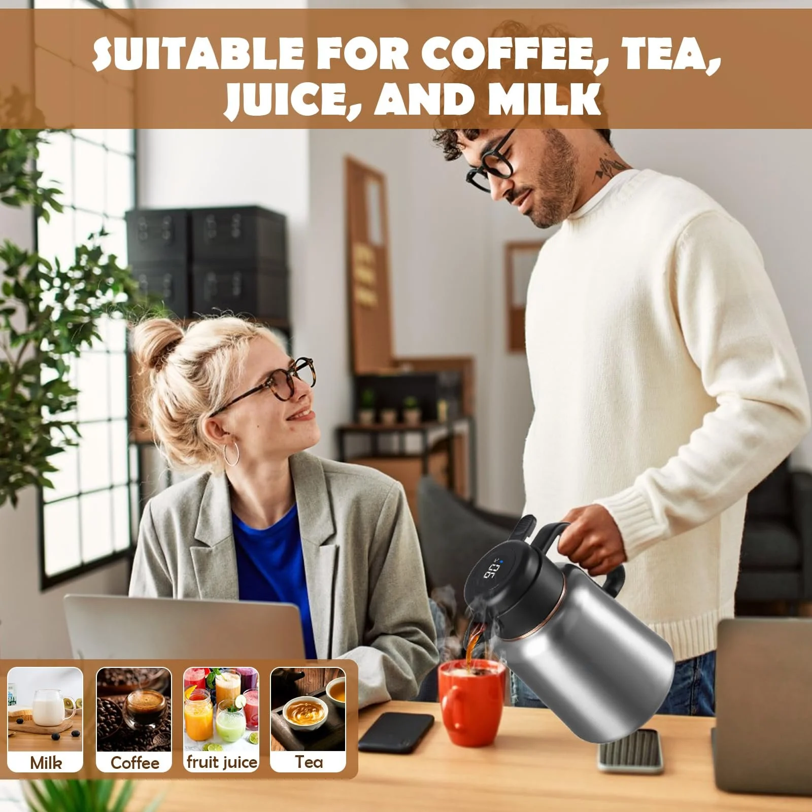 Термос-кавник 1.8 Л, Кавник з нержавіючої сталі, з дисплеєм температури, Ізольований кавник, фото №6