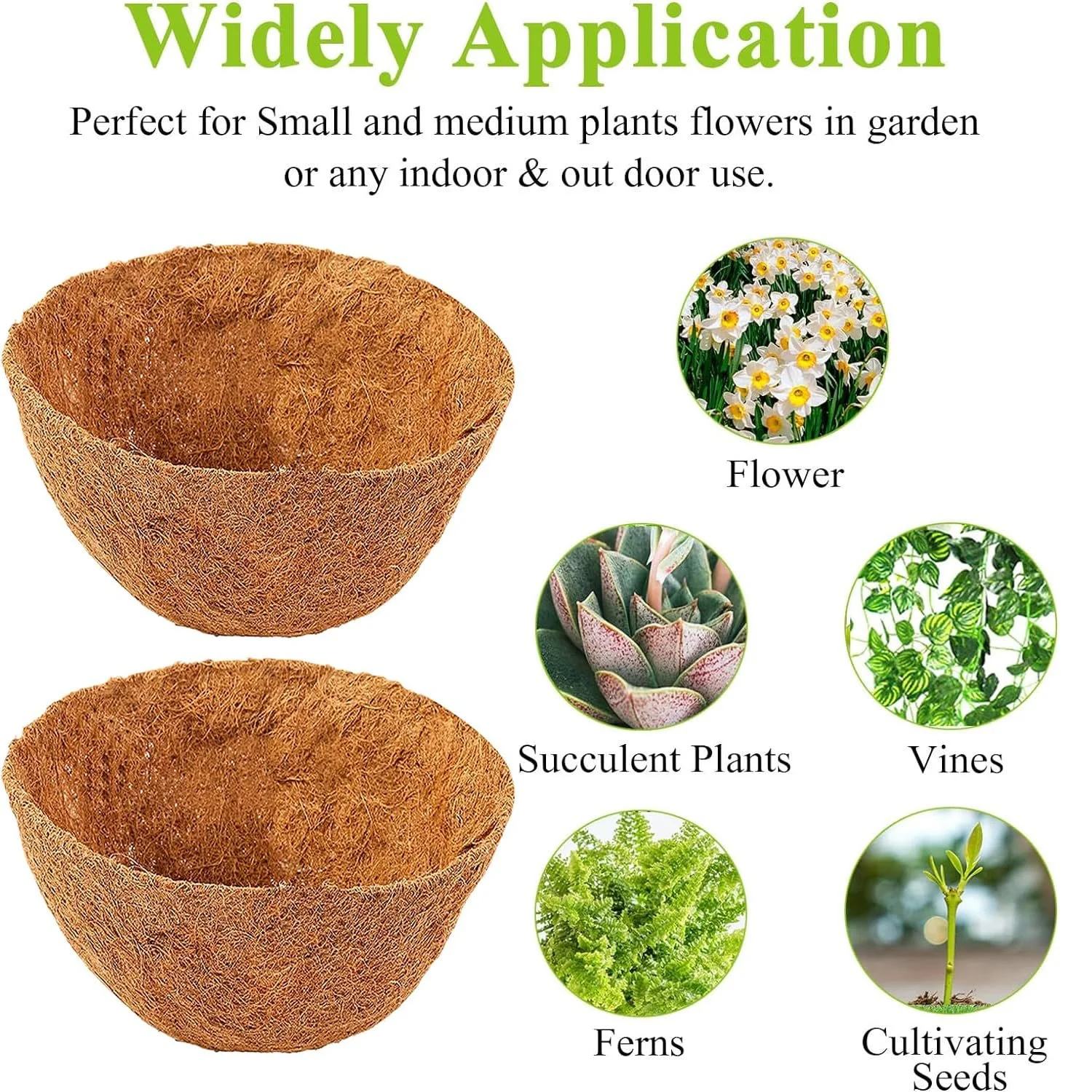 Вкладиші для підвісних кошиків набір 2 шт. кокосове волокно круглі 25,5 x 13 см, фото №8