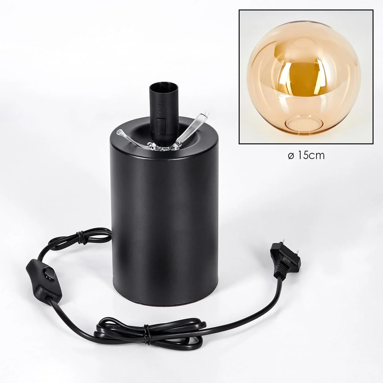 Настільна лампа HOFSTEIN Gastor Метал/Скло E14 15 см Black/Amber, фото №5