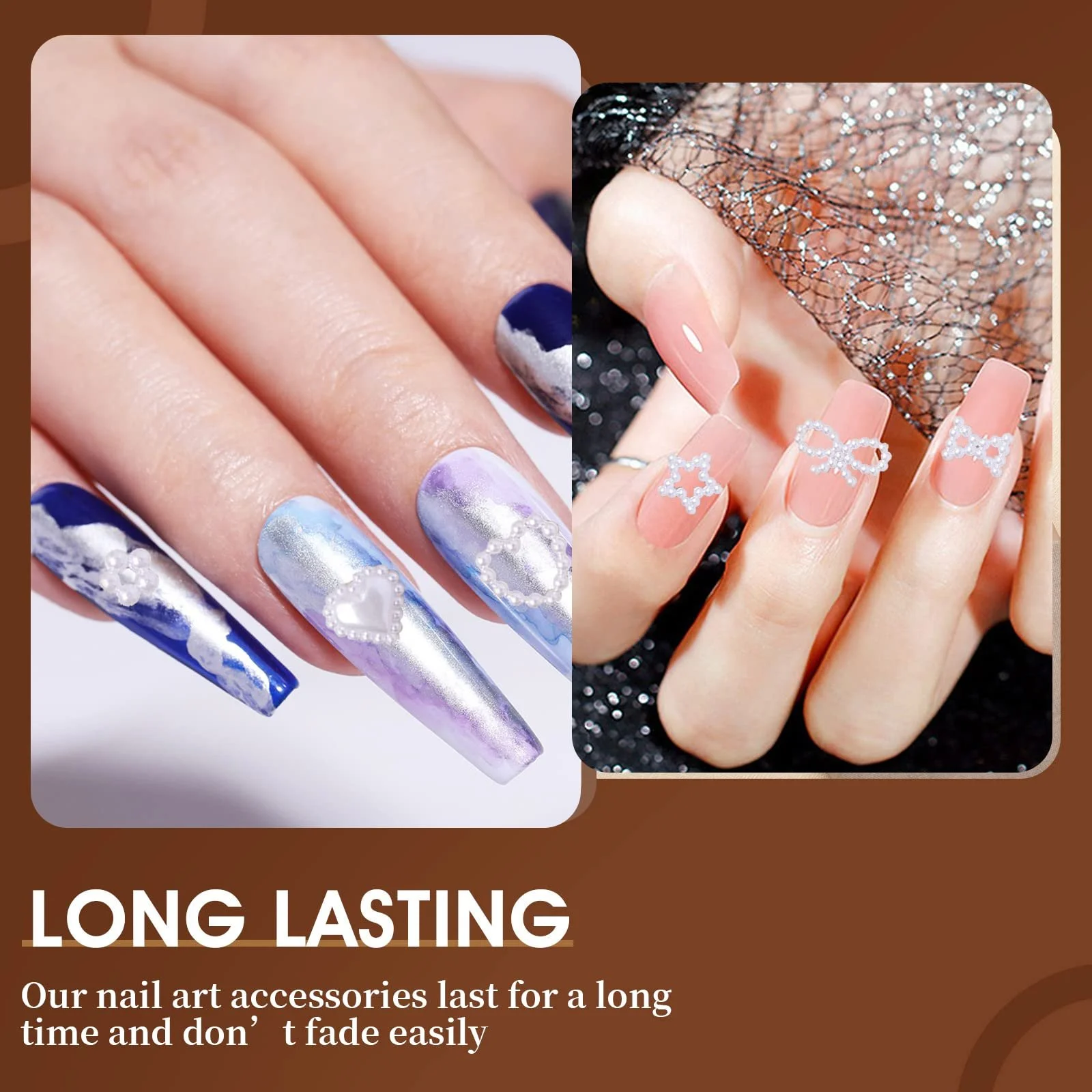 Украшения для ногтей Жемчуг Белый, Набор 200 шт, 3D, Разные формы (сердце, звезда, бант), фото №3