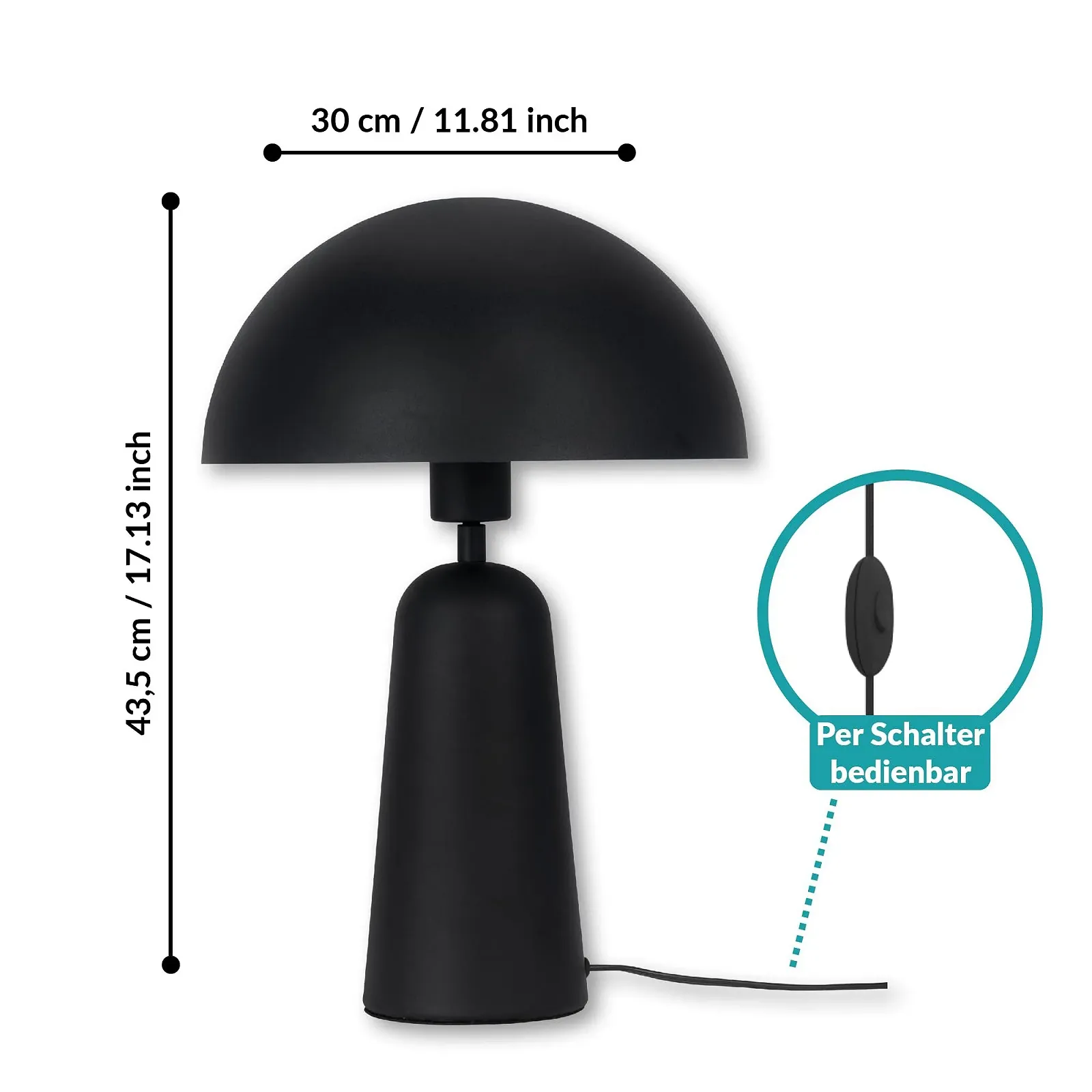 Настільна лампа EGLO Aranzola у формі гриба металева E27 Чорно-біла, фото №7