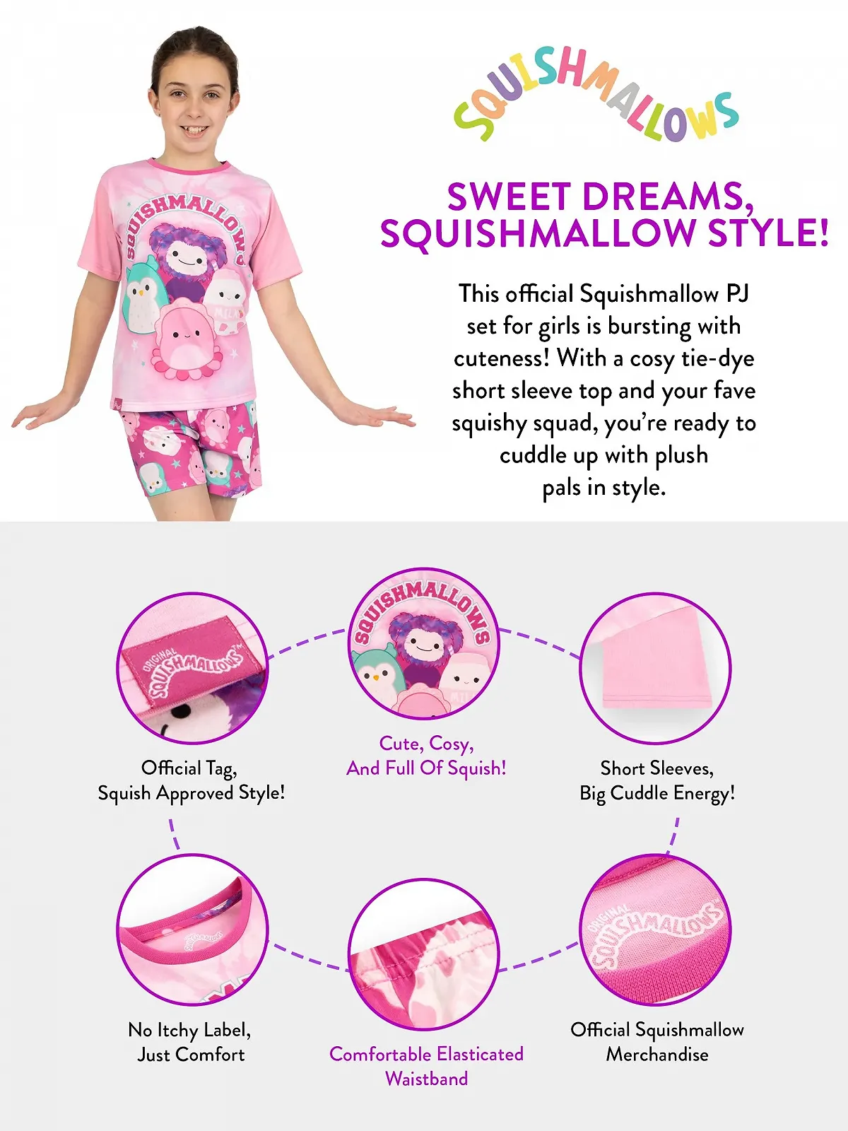 Пижама Squishmallows для девочек, с короткими рукавами, летняя, фото №6 Пижама Squishmallows для девочек, с короткими рукавами, летняя, фото №6