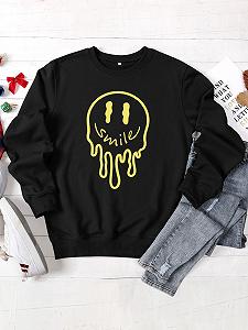 Жіночий Світшот Dresswel Осінь-Зима Круглий виріз Довгий рукав Принт Smile Бавовна synthetic.ua - Фото 1