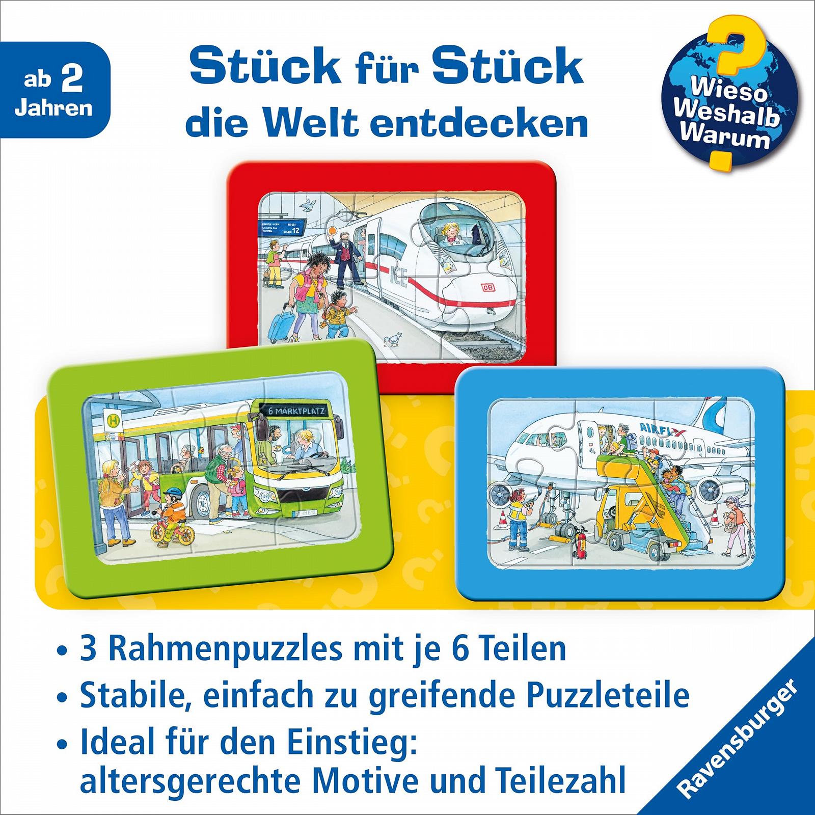 Дитячий пазл Ravensburger My First Puzzle 12004039 On the Go by Bus, Train and Aeroplane 3 x 6 елементів від 2,5 років, фото №2