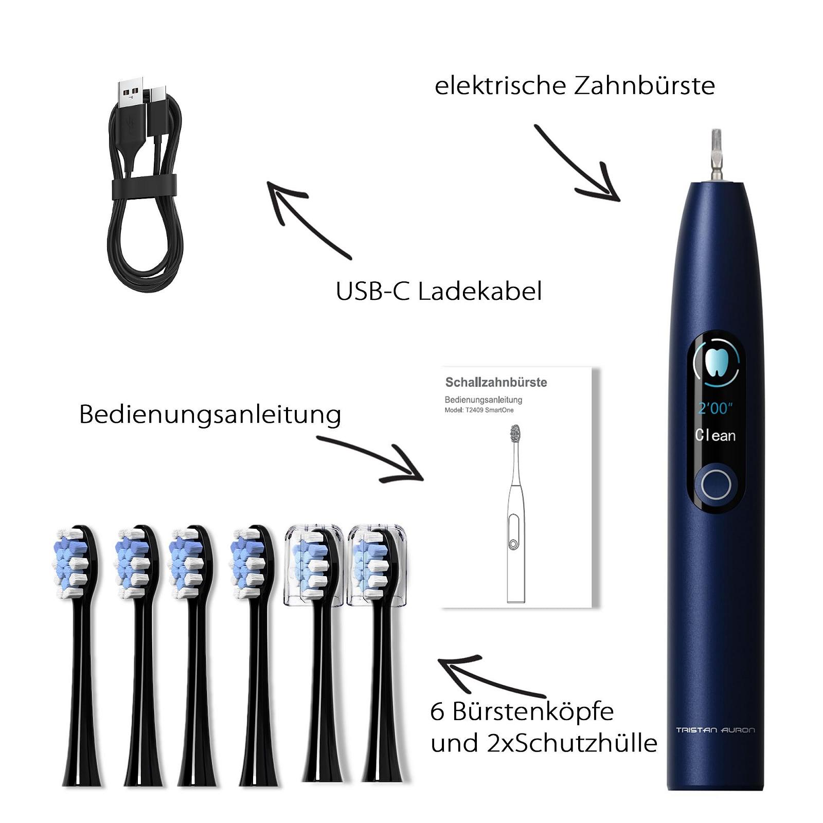 Електрична звукова зубна щітка Tristan Auron SmartOne 48 000 вібрацій 5 режимів USB-C Синя, фото №8