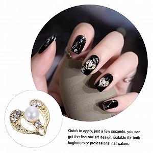 Набор украшений для ногтей Сердце Жемчужные стразы Подвеска-сердце для ногтей Украшение для маникюра Металлический Золотой, 12 шт synthetic.ua - Фото 1