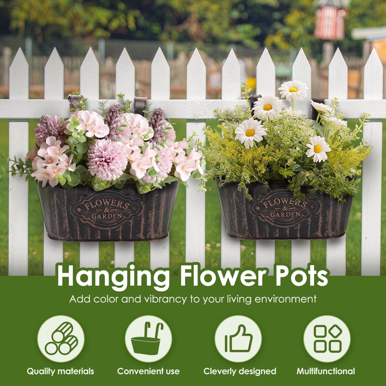 Горщики для квітів на паркан металеві овальні вінтажні Набор 3 шт., фото №5