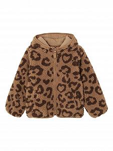 Куртка Teddyfleece Vertbaudet для девочки с капюшоном и леопардовым узором. - Фото 1