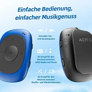 MP3-плеер AGPTEK с клипсой, портативный, 8 ГБ, мини-плеер, спортивный дизайн, синий synthetic.ua - Фото 1