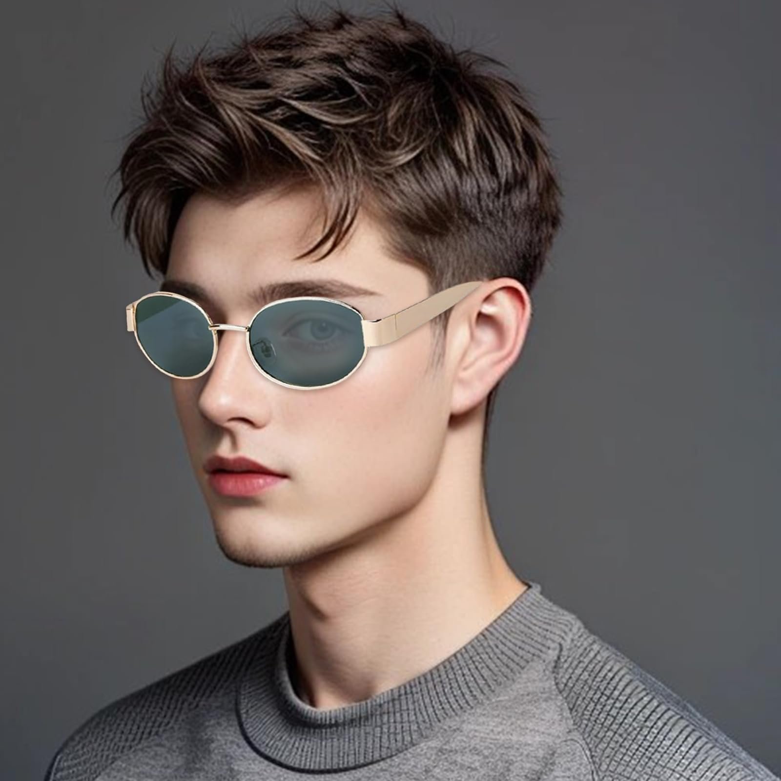 Сонцезахисні окуляри Овальні Vordpe Ретро Модні Метал Золотий, фото №6