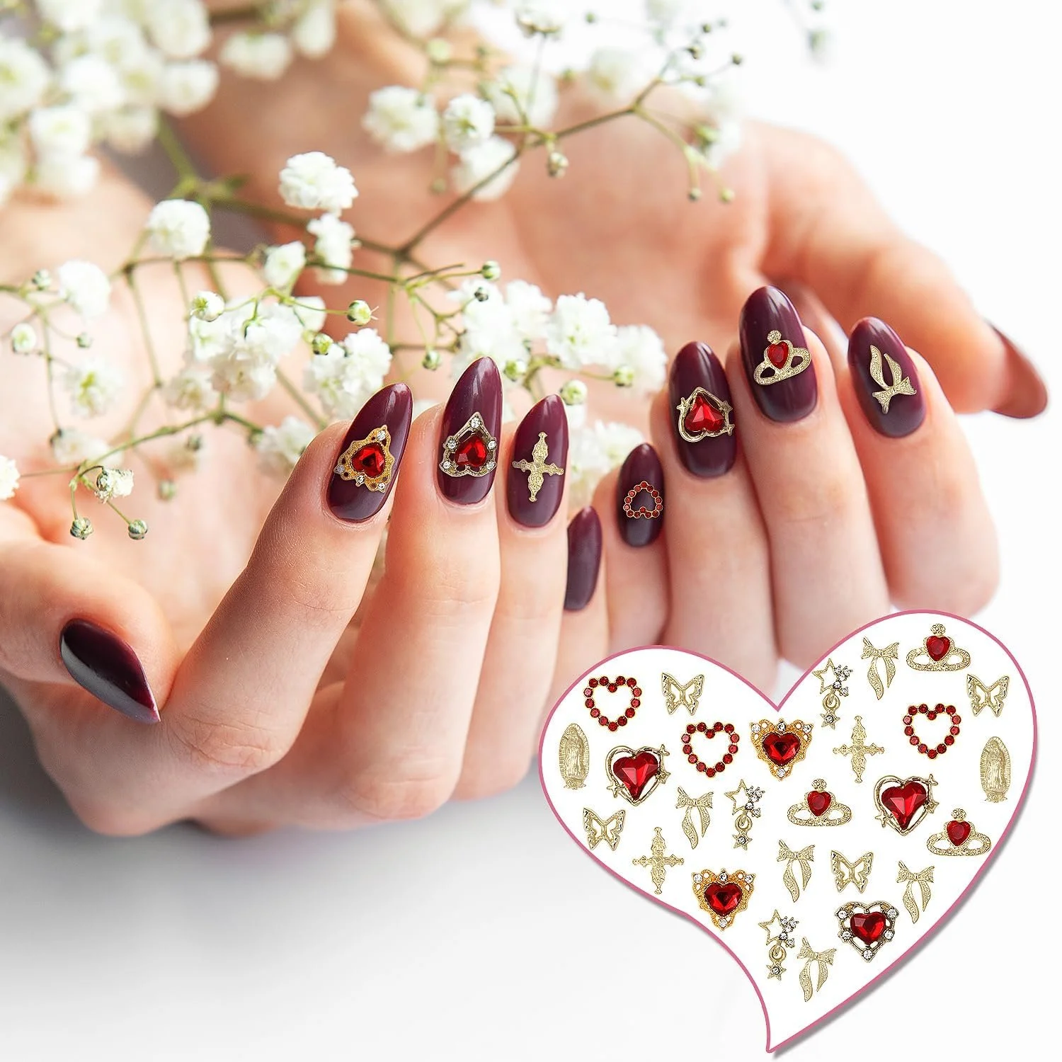 Набор шармов для ногтей 3D Gold Heart, Butterfly & Cross золотистые, фото №6