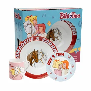 Набор детской посуды United Labels Bibi & Tina, 3 предмета, красный, синий, фарфоровый - Фото 1