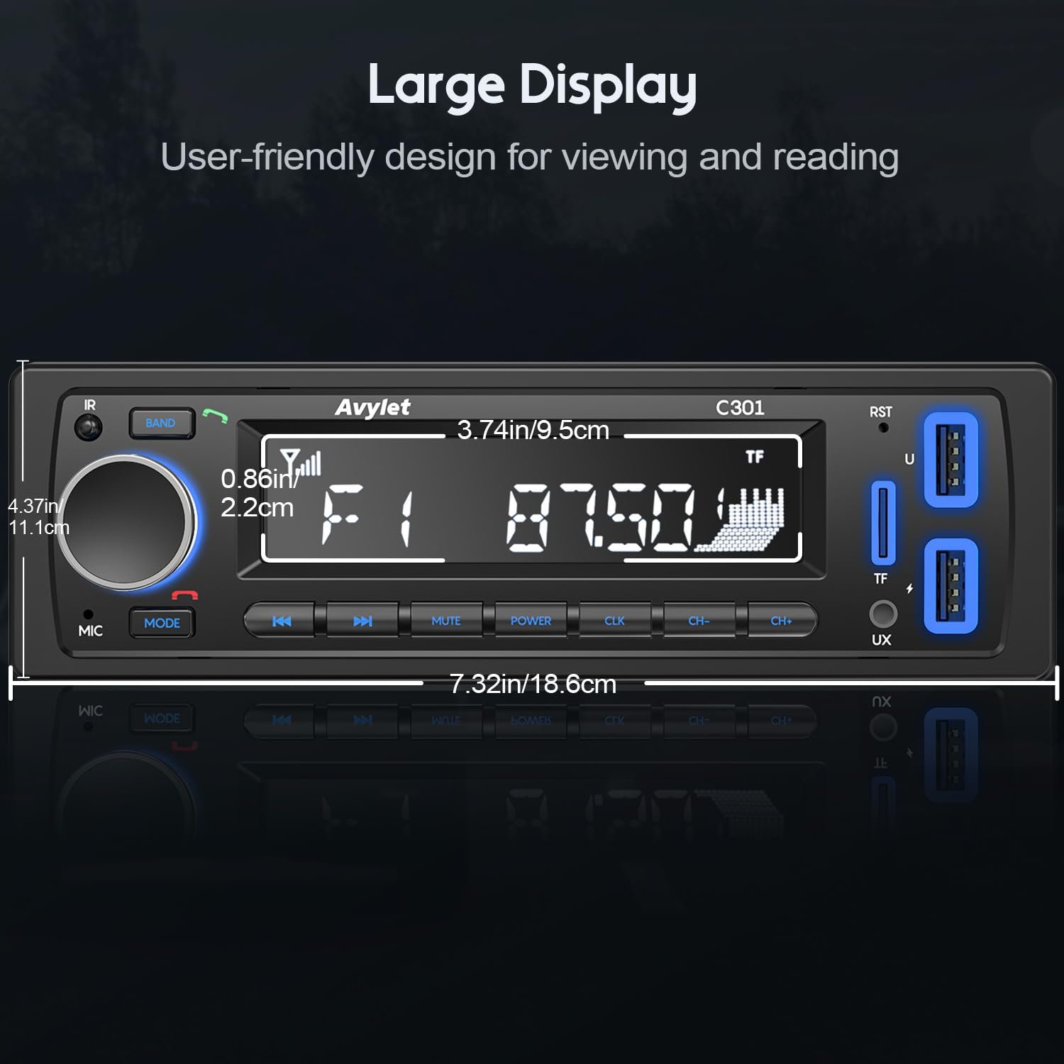 Автомагнітола Bluetooth 5.0 Avylet 1 DIN з 2 USB/AUX/картою пам'яті/MP3-плеєром 7 кольорів, фото №5