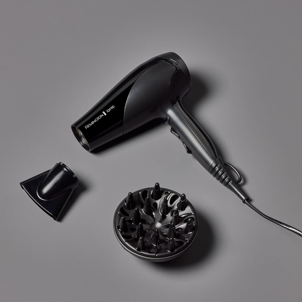 Фен Remington Ionic D3198, 2200 Вт, кольцо с керамическим покрытием Ion Care: мягкая укладка и равномерное распределение тепла, 3 режима нагрева и 2 отдельных режима вентилятора + режим холодного воздуха, 2 насадки, фото №2