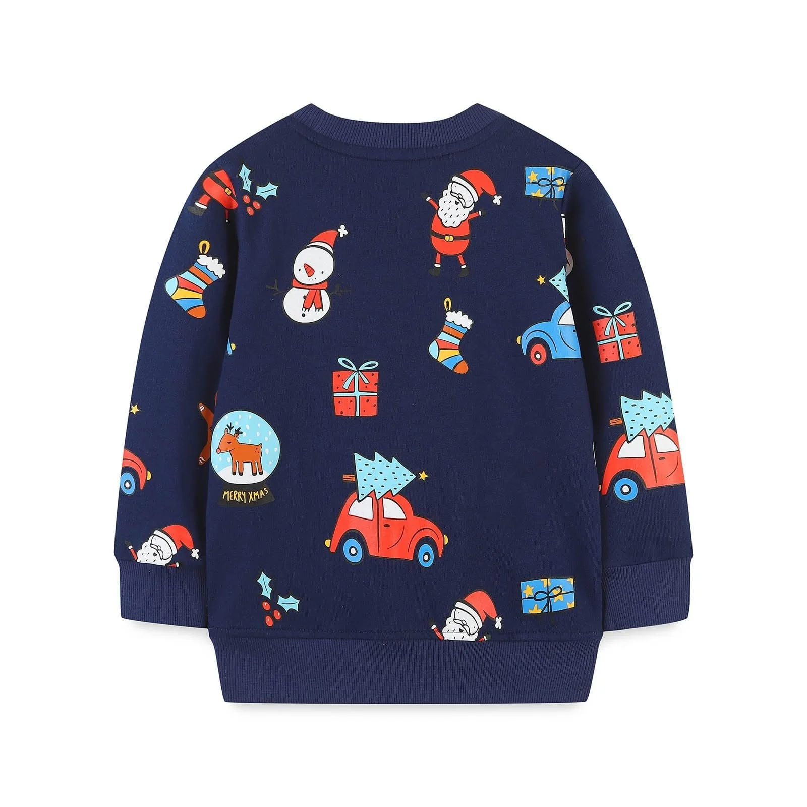 Детский рождественский джемпер Зимняя термофутболка с длинными рукавами Мультяшная Толстовка с круглым вырезом Со снеговиком Рисунок с оленями Худи для девочек и мальчиков, фото №2