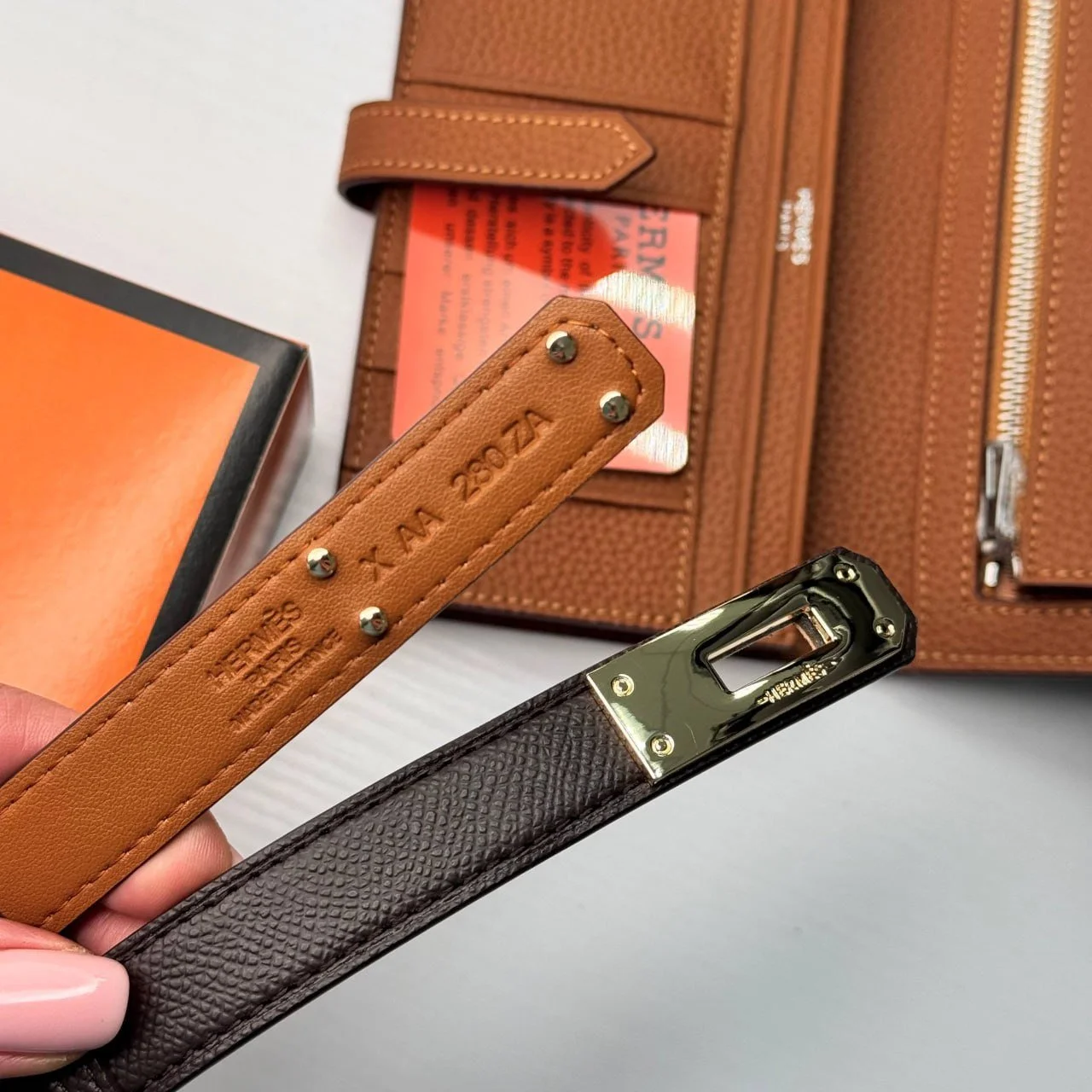 Ремінь жіночий темно коричневий шкіряний Hermes, фото №5