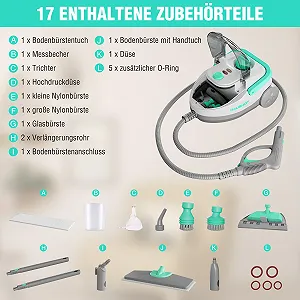 Пароочисник HAUSHOF 1800 Вт 1.5 л 4 бар 17 аксесуарів 3 м кабель synthetic.ua - Фото 1