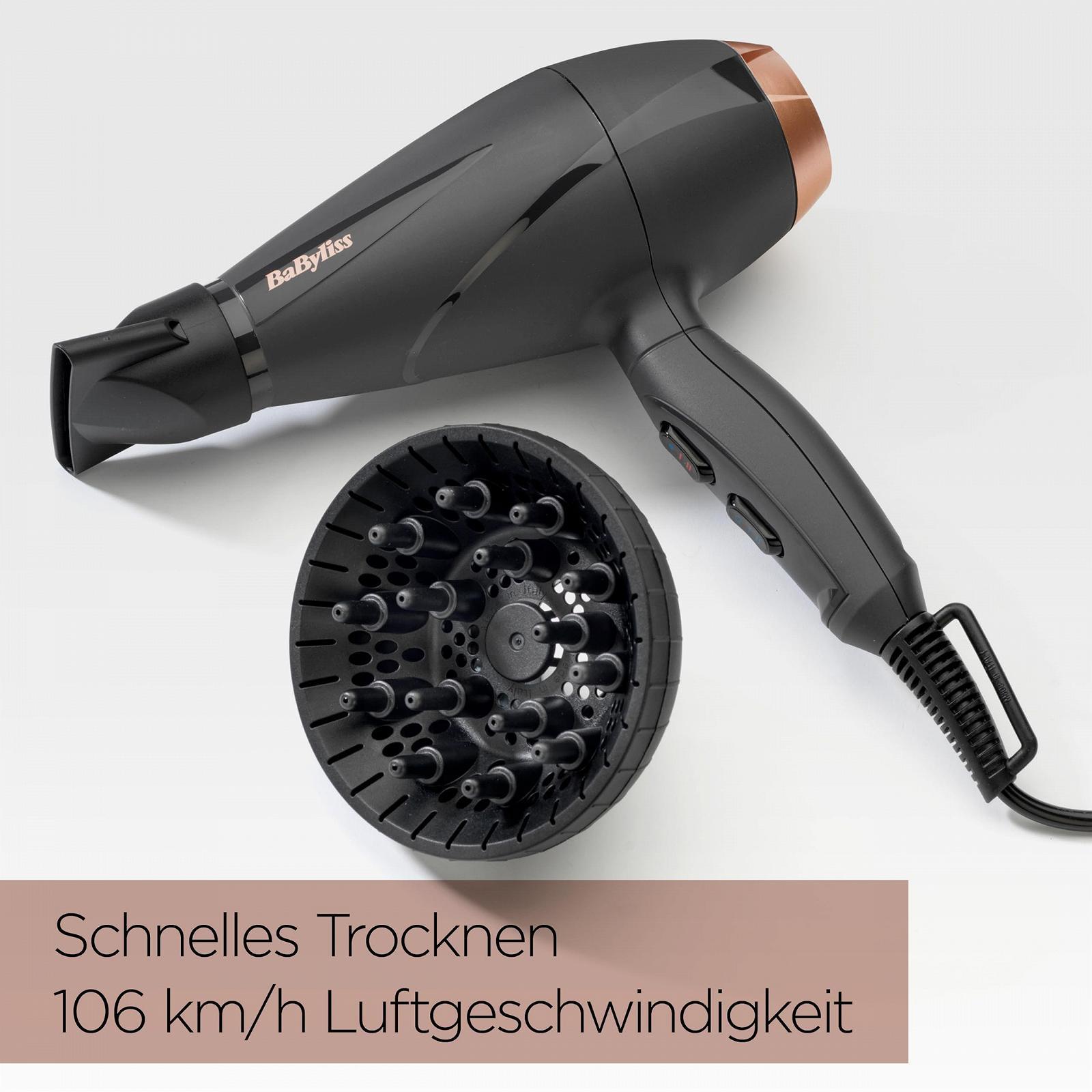 Фен BaByliss Smooth Pro 6709DE, 2100 Вт, с диффузором, ионная технология, 3 температурных режима, 2 скорости, черный, фото №5