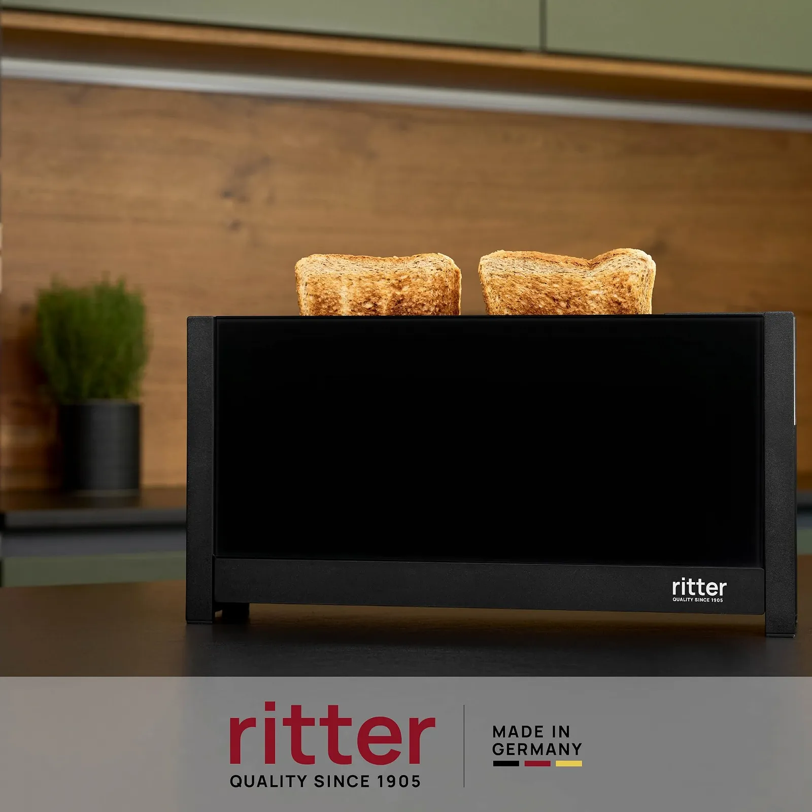 Тостер з довгим слотом ritter volcano 5 з насадкою для булочок, надзвичайно тонкий, зроблено в Німеччині, чорний, фото №2
