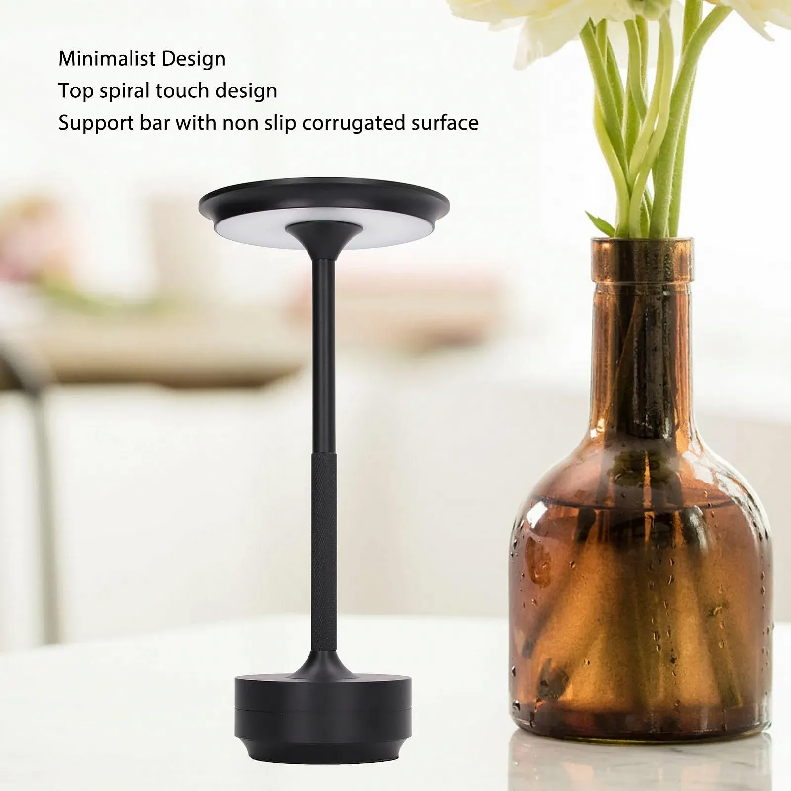 Настільна лампа Bewinner Rechargeable Battery Portable LED Touch Sensor 16 Light Types Metal USB (BLACK), фото №3