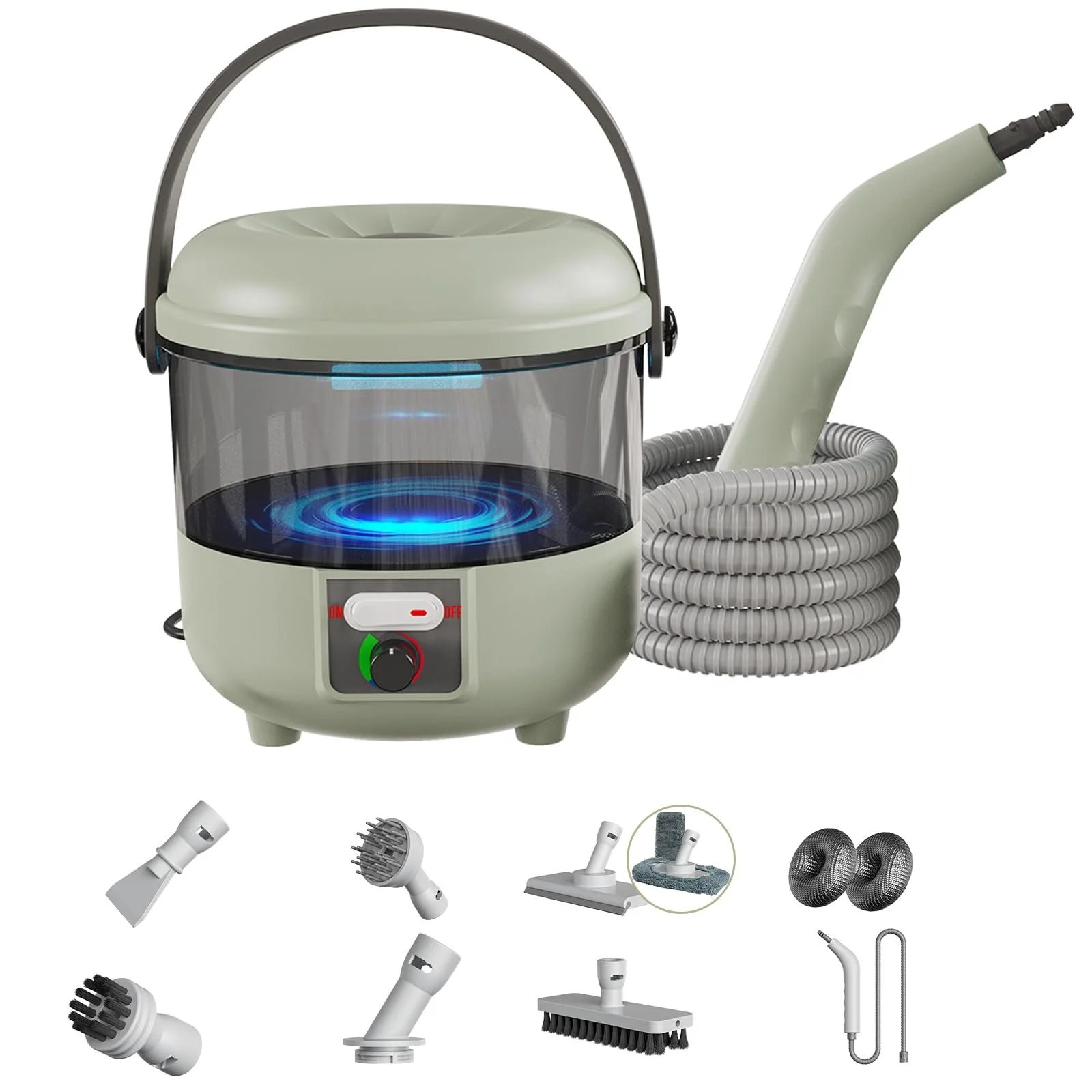 Ручний пароочисник 2500 Вт з 6 насадками-щітками, багатоцільовий пароочисник для глибокого очищення оббивки, автомобіля, кухні, ванної кімнати, плитки, фото №1