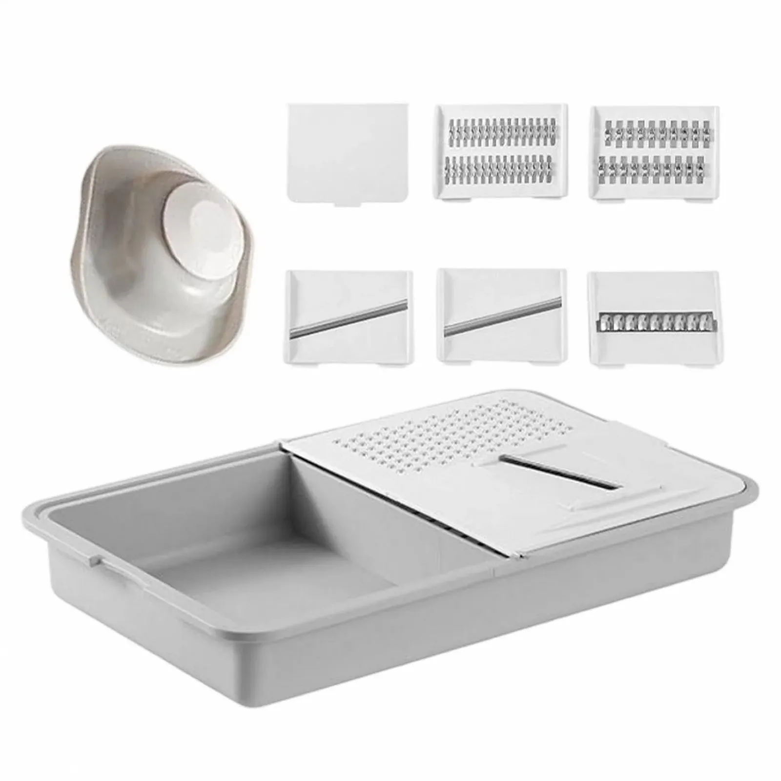 Терка кухонна, подрібнювач картоплі та овочечистка, багатофункціональна з піддоном, фото №1