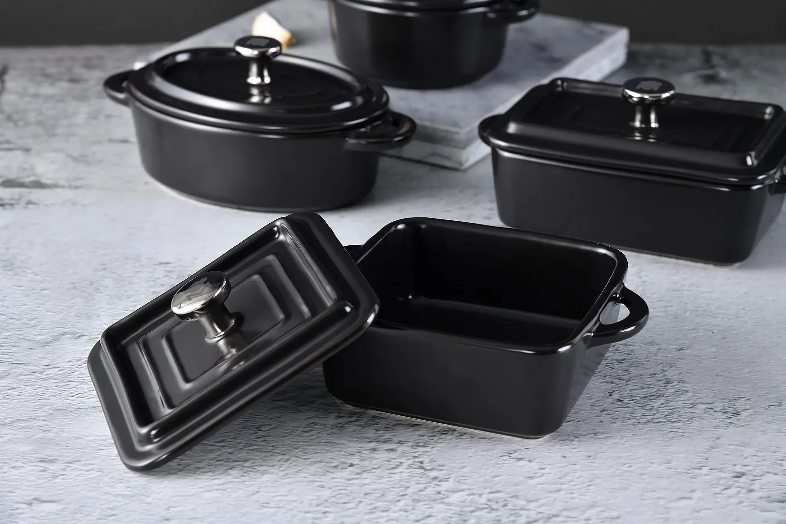 Кастрюля Masterpro Круглая Каменная керамика 12,8 x 10 x 4,5 см черная, фото №3