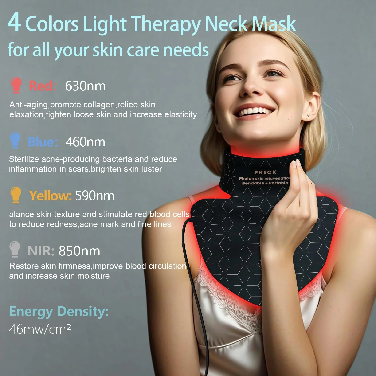 LED Маска для шиї Світлова терапія Червоне світло Силіконова маска Інфрачервона, фото №3