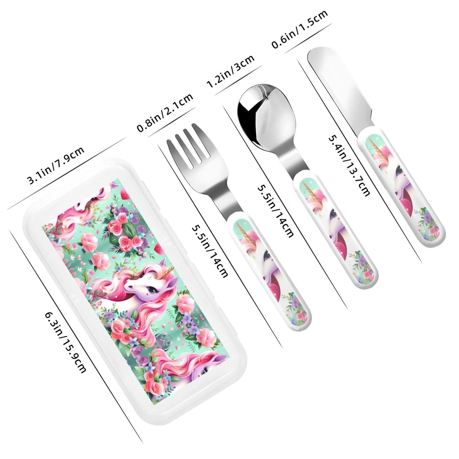 Набір дитячих столових приборів з малюнком Єдинорога Rosa, три предмети, фото №3 Набір дитячих столових приборів з малюнком Єдинорога Rosa, три предмети, фото №3