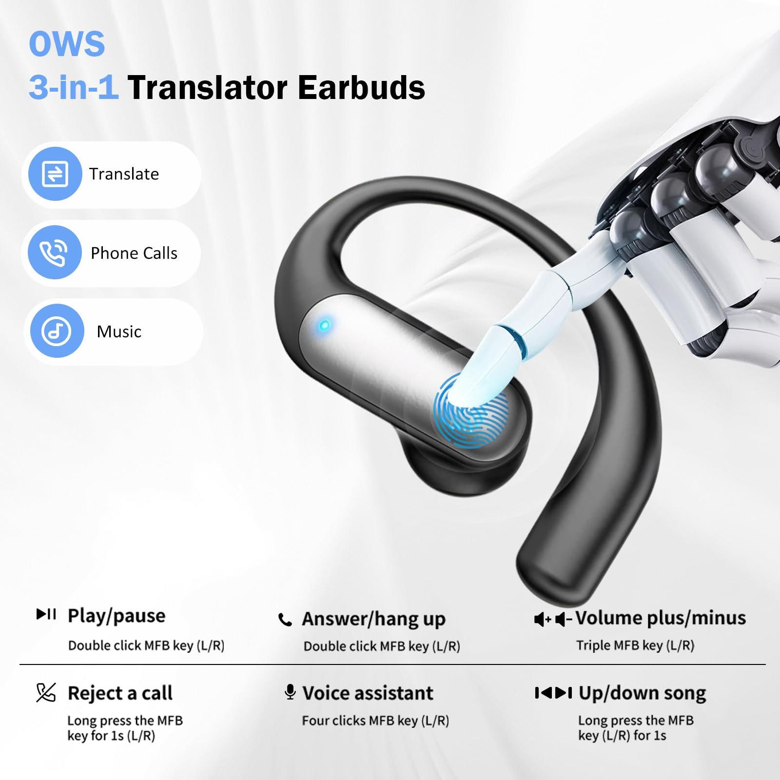 Наушники-переводчики Ki для перевода в реальном времени 3-в-1 Серый (Medium Grey), фото №6