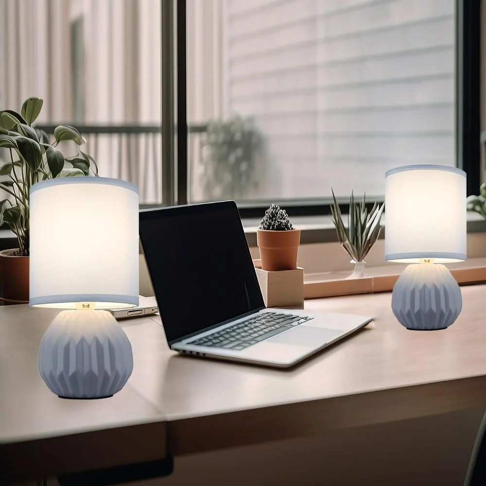 Настольная лампа GLOBO керамическая текстильная 1x E14 Ø12 x В23 см Blue, фото №3