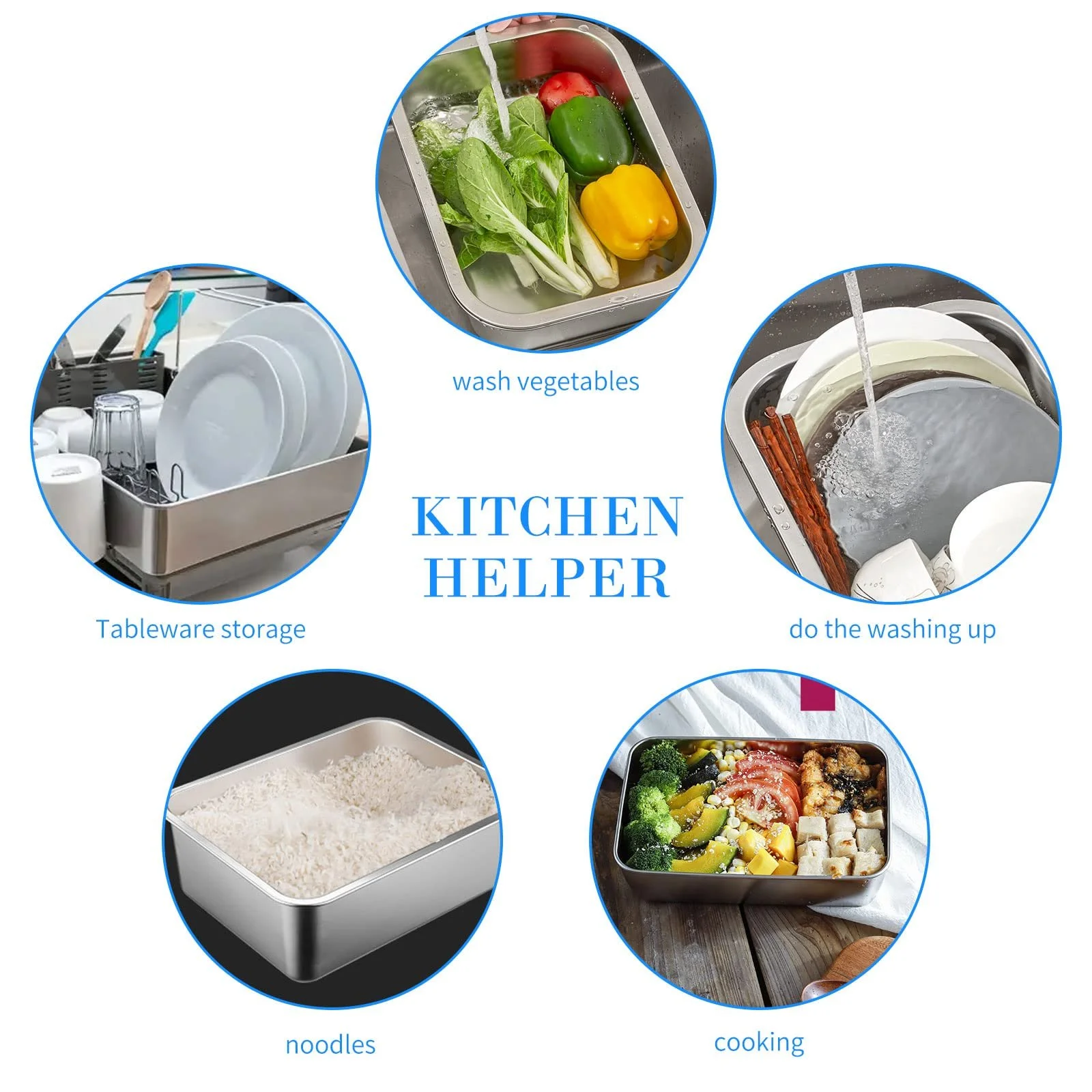 Миска для мытья и смешивания ASelected 304 Stainless Steel 10 л Прямоугольная 33 x 24 x 15 см, фото №7 Миска для мытья и смешивания ASelected 304 Stainless Steel 10 л Прямоугольная 33 x 24 x 15 см, фото №7