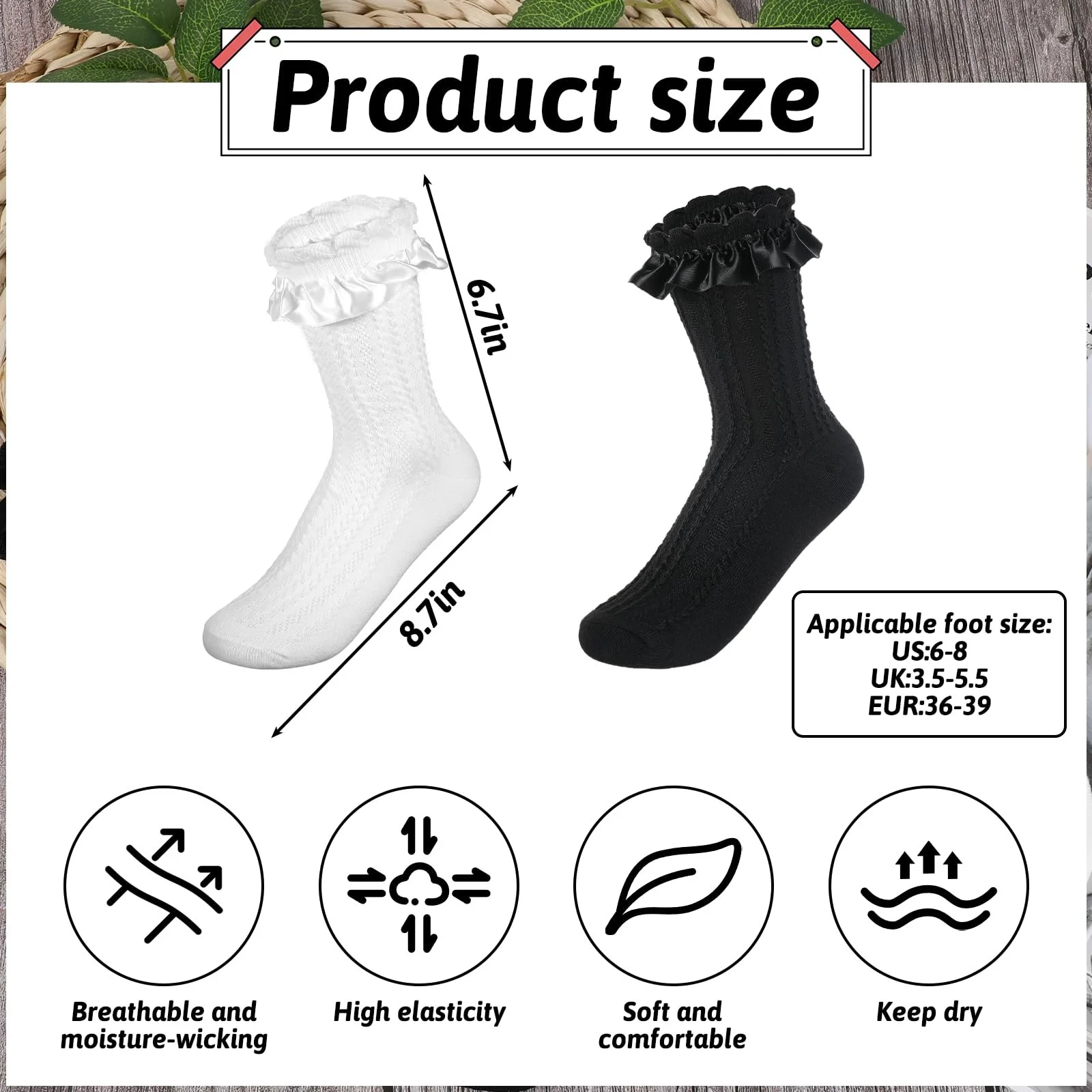 Шкарпетки з оборками для жінок, 4 пари, фото №3 Шкарпетки з оборками для жінок, 4 пари, фото №3