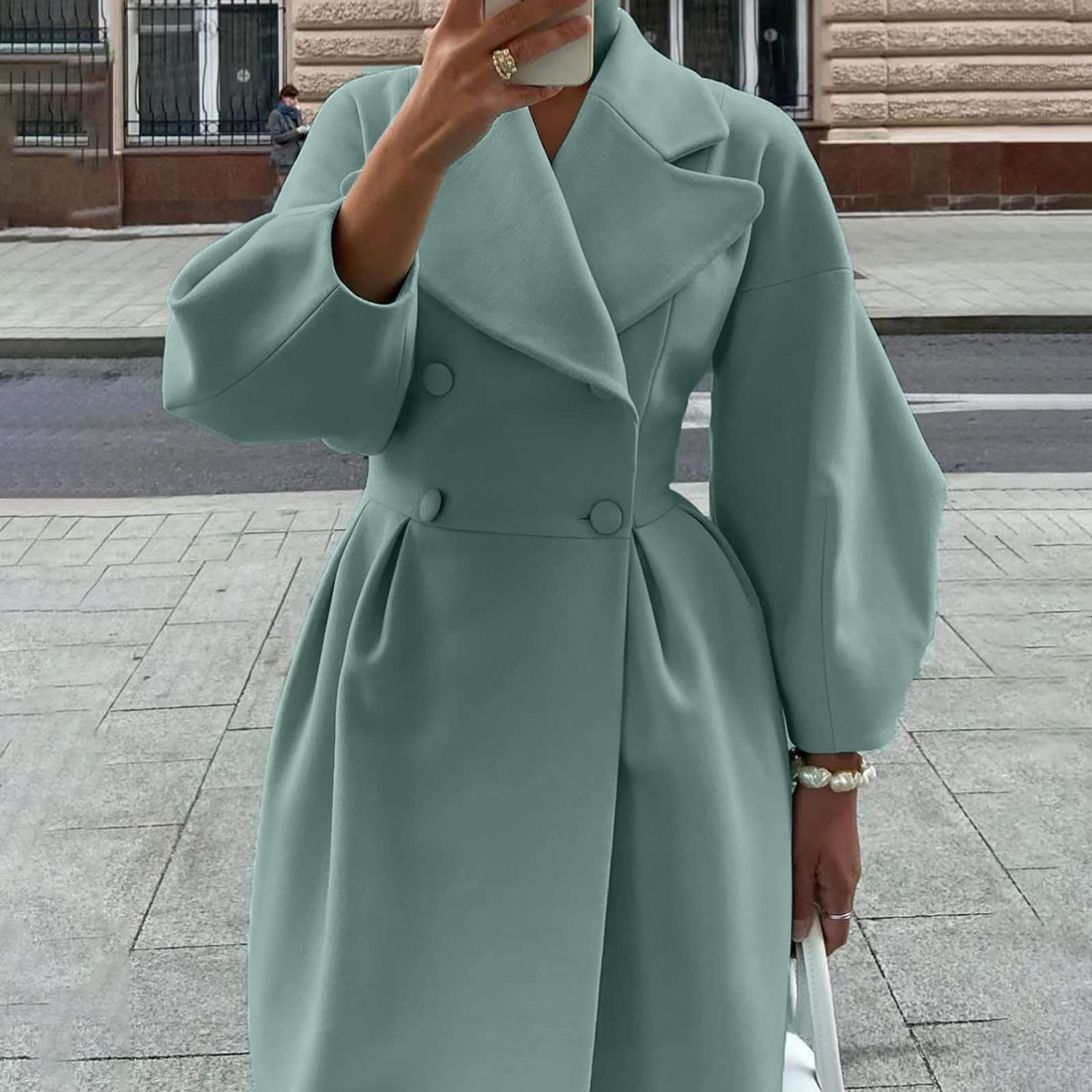 Жіноча довга куртка, елегантне двобортне, фото №4