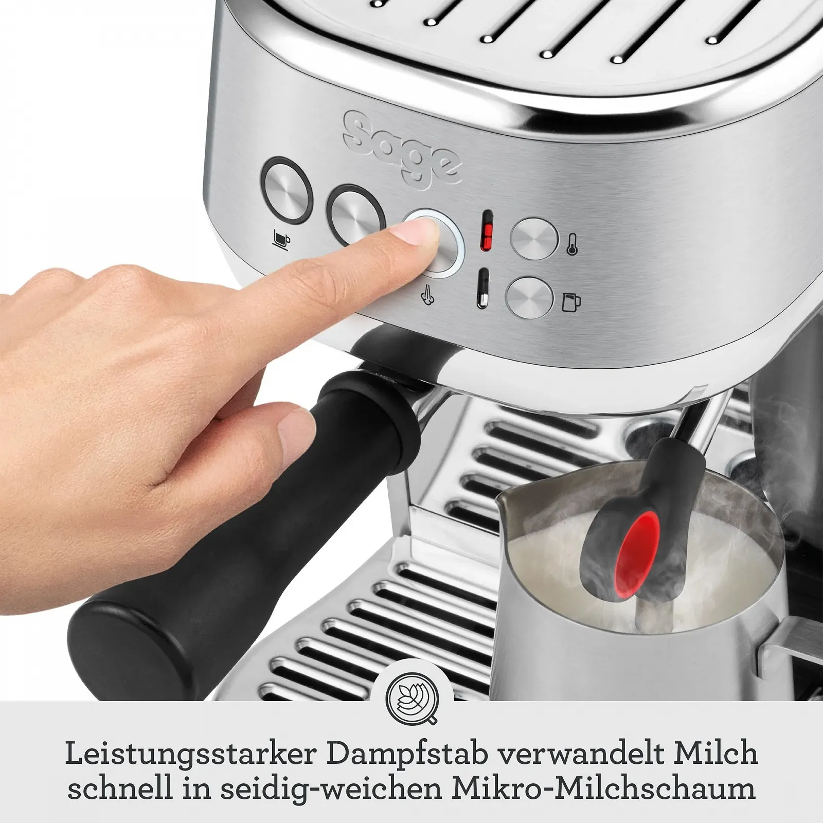 Рожковая кофеварка Sage The Bambino Plus компактная, Автоматический капучинатор, 9 бар, 1,9 л, Черная нержавеющая сталь, фото №5