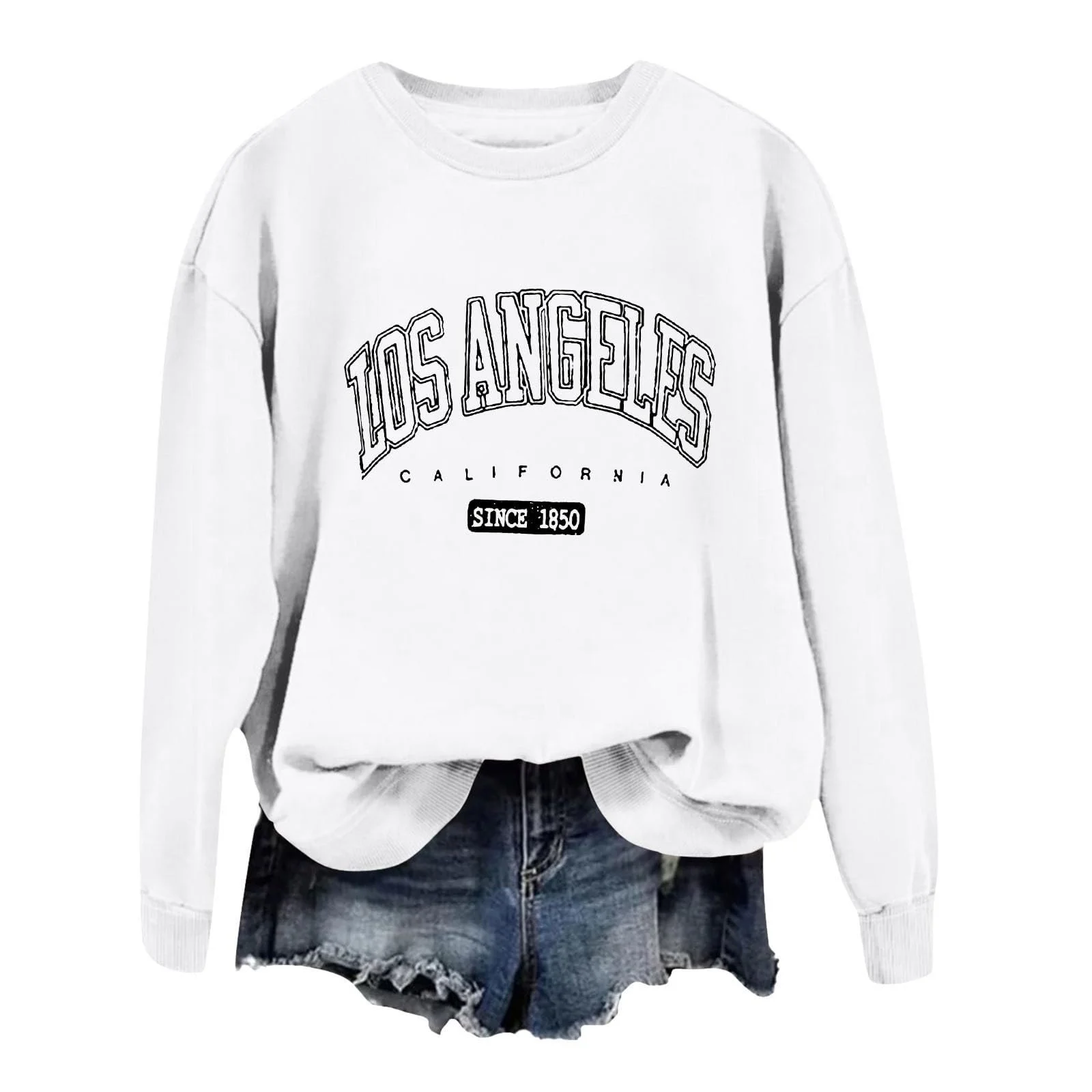 Женские свитшоты Los Angeles California с круглым вырезом, мультяшным рисунком, толстовки с буквами, винтажные кантри-наряды, длинные рукава, комфортные, Y2K, топы 2025, Workou, для колледжа, необходимые, фото №1