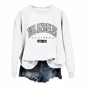 Женские свитшоты Los Angeles California с круглым вырезом, мультяшным рисунком, толстовки с буквами, винтажные кантри-наряды, длинные рукава, комфортные, Y2K, топы 2025, Workou, для колледжа, необходимые - Фото 1