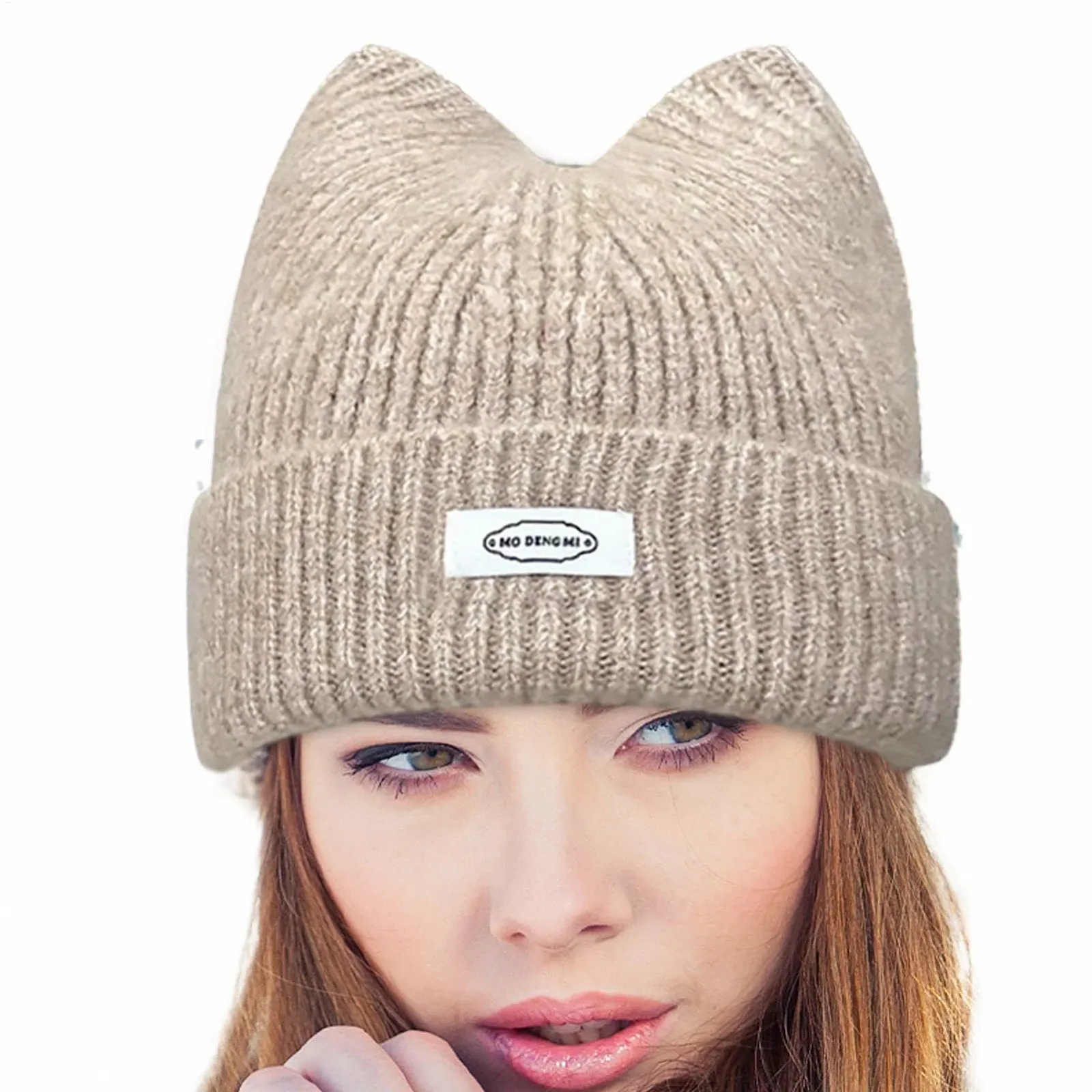 Шапка-ушанка Вязаная с кошачьими ушками для девочек и женщин, фото №5