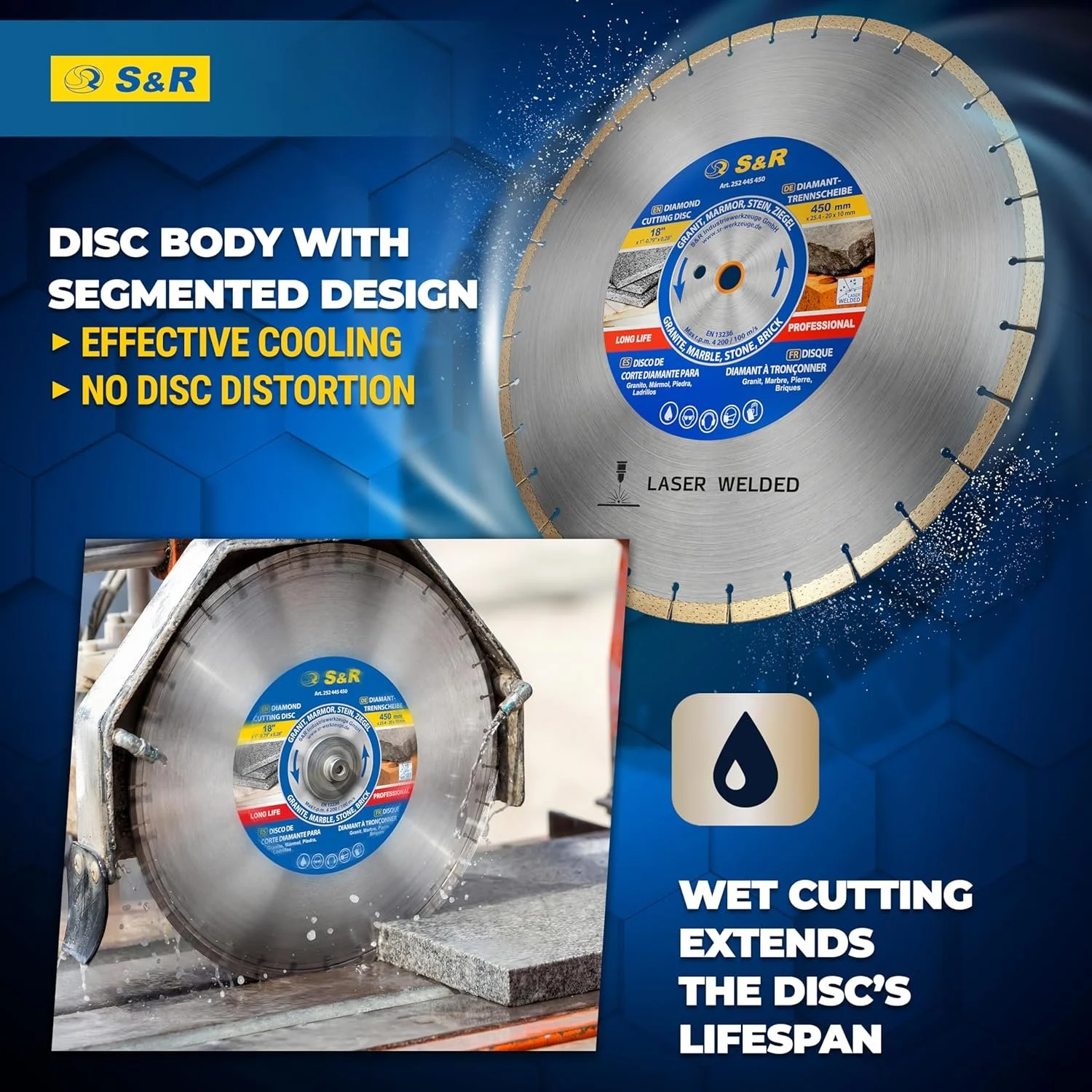 Алмазний відрізний диск S&R / 450 x 25,4 мм / Срібний, фото №5