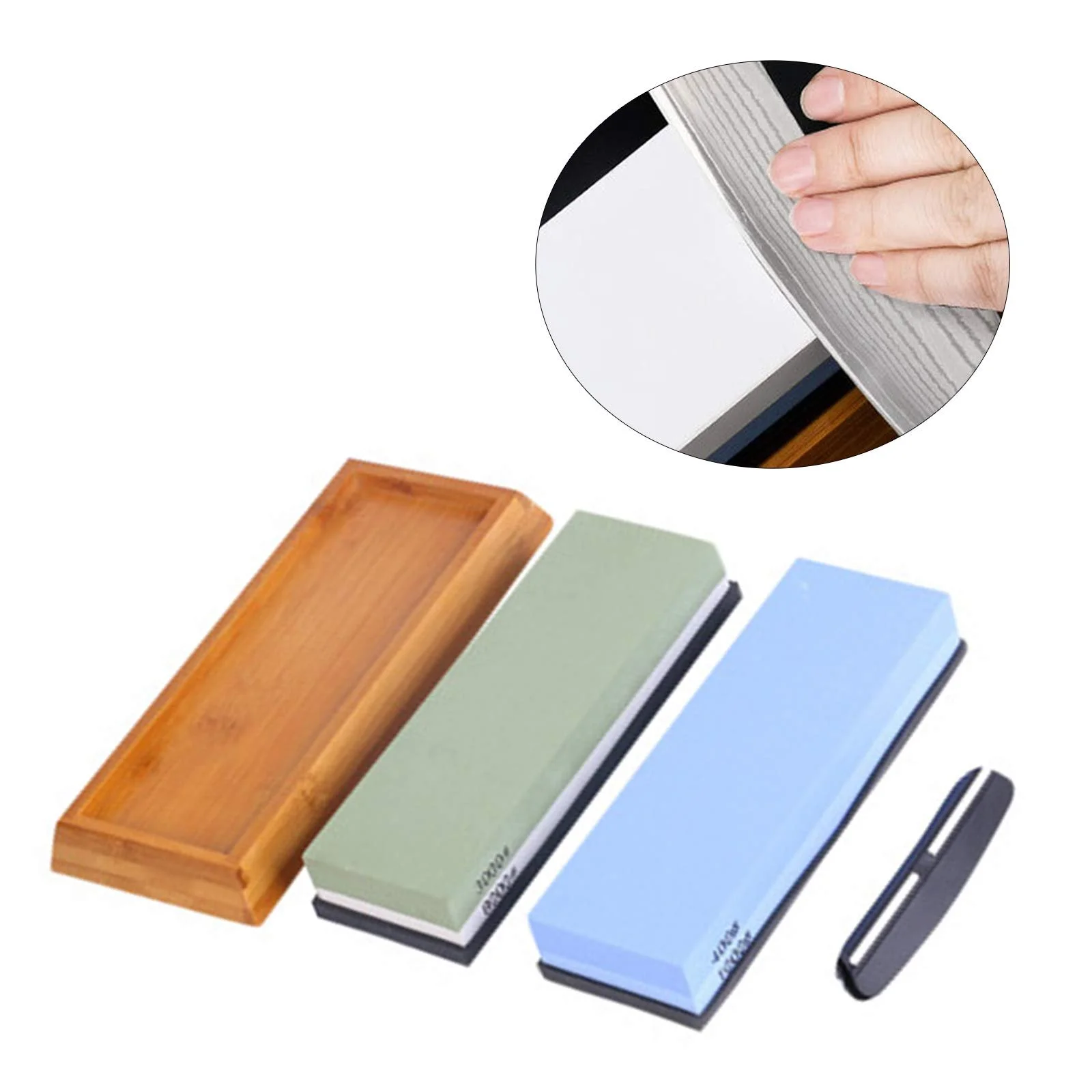 Набір точильних каменів 400-8000 з білого корунду з бамбуковою основою та направляючою кута заточування, фото №6